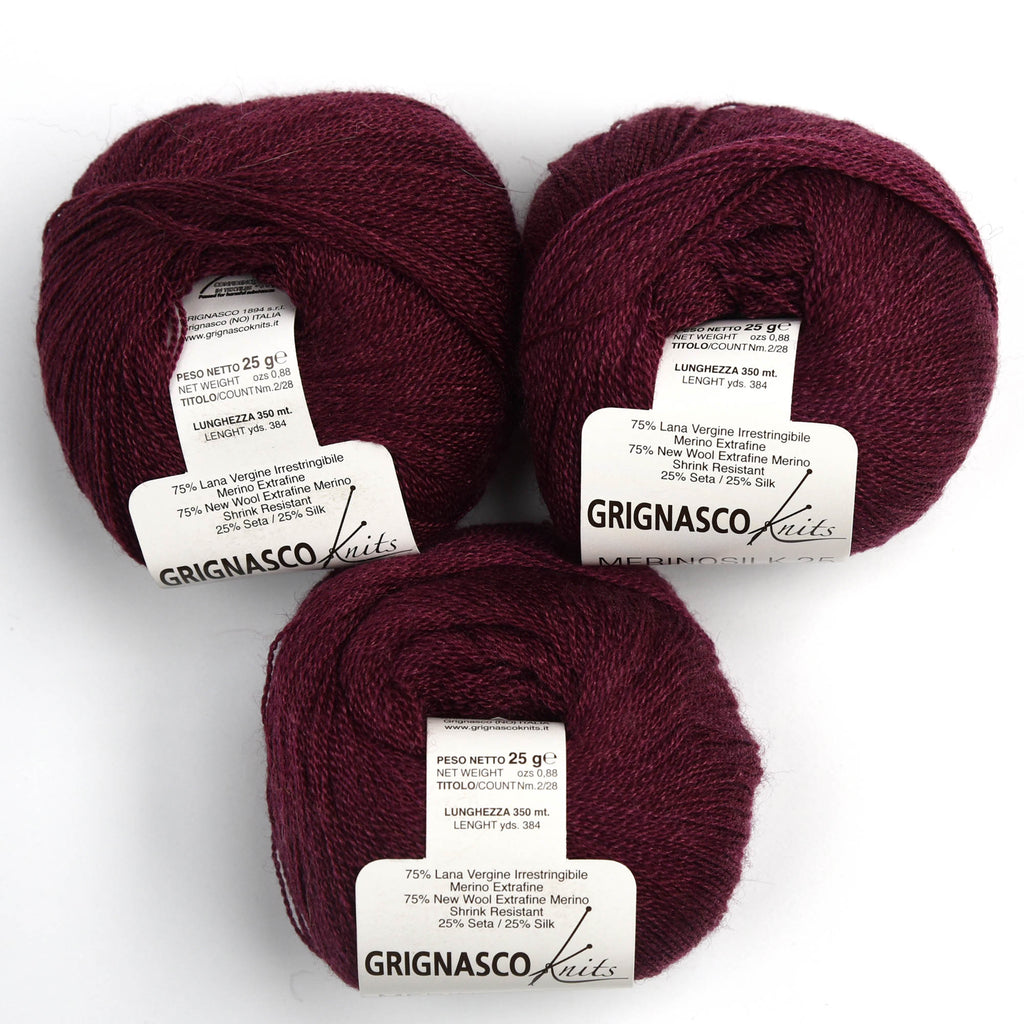 Grignasco Knits "MerinoSilk25" Yarn - Silk / Extrafine Merino Wool, Cobweb Weight, 384 yards - Various Colors