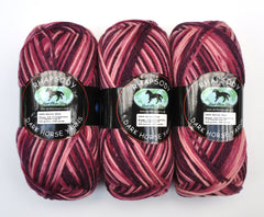 Dark Horse "Rhapsody" Yarn - Merino Wool, Worsted Weight, 205 yards - Red, Pink & Purple