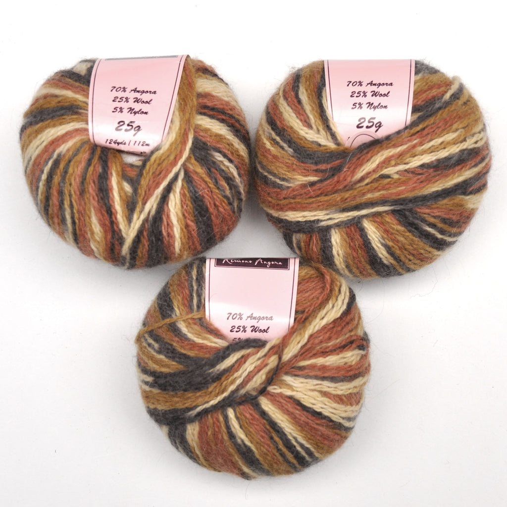 Louisa Harding "Kimono Angora" Yarn - Angora / Wool / Nylon, DK Weight, 124 yards - Brown, Yellow & Gray