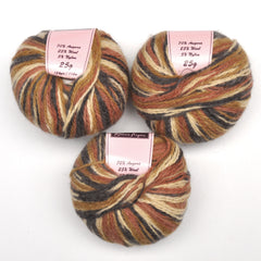 Louisa Harding "Kimono Angora" Yarn - Angora / Wool / Nylon, DK Weight, 124 yards - Brown, Yellow & Gray