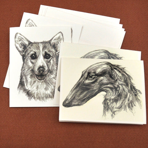 Blank Notecards, Set of Four - Proceeds to Charity - Original Drawings by Ilga - Dogs