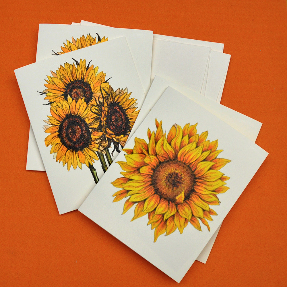 Sunflower drawing blank note cards