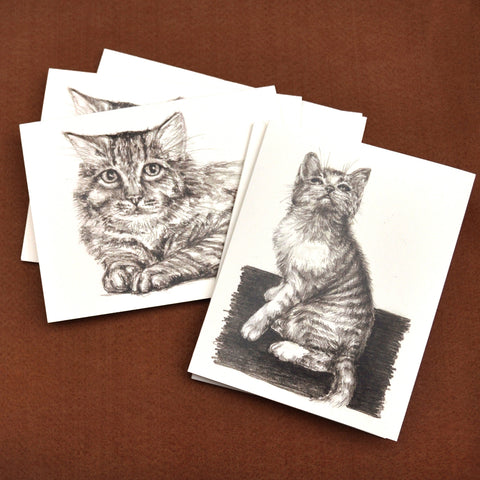 Blank Notecards, Set of Four - Proceeds to Charity - Original Drawings by Ilga - Cats