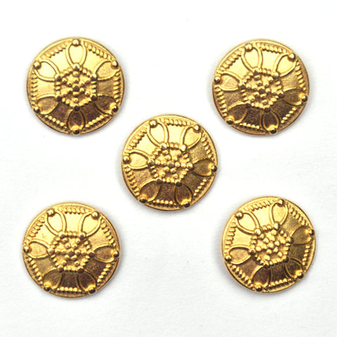 Gold Metal Buttons with central hexagonal pattern, Small - Set of 5