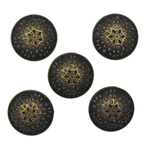 Bronze and Black Filigree Dome Buttons - Set of 5