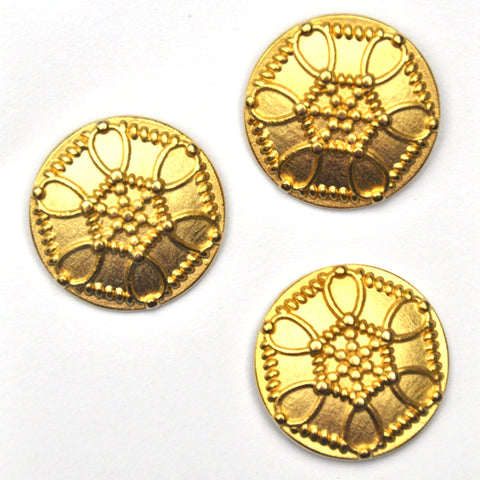Gold Metal Buttons with central hexagonal pattern, Large - Set of 3