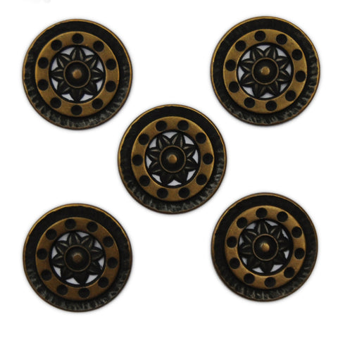 Bronze and Black Buttons with Sun Pattern - Set of 5
