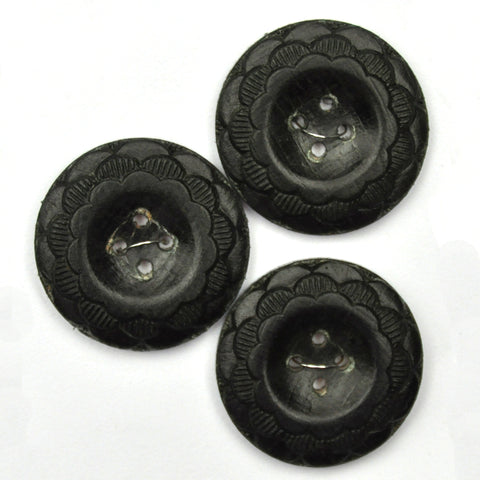 Black Buttons with Flower Pattern, Large - Set of 3
