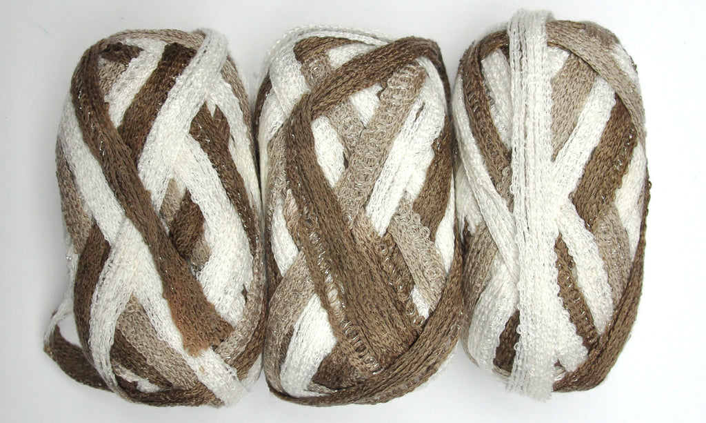 Schachenmayr "Frilly" Yarn - Acrylic / Polyester Novelty Yarn, 30 yards - Brown & White