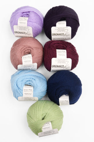 Grignasco Knits "MerinoSilk25" Yarn - Silk / Extrafine Merino Wool, Cobweb Weight, 384 yards - Various Colors