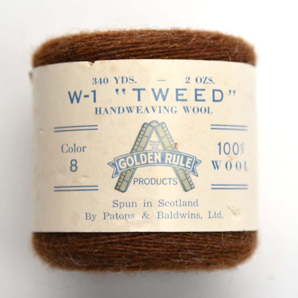 Golden Rule Scottish Tweed wool yarn cone - label view