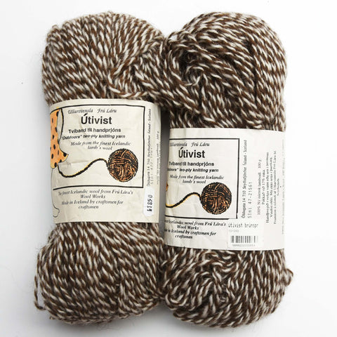 Ullarvinnsla Frú Láru "Útivist" Yarn - Icelandic Wool, Worsted Weight, 100 grams - Natural Brown & White