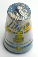 Lily 20/2 cotton yarn on a cone, wrapped in plastic - top view