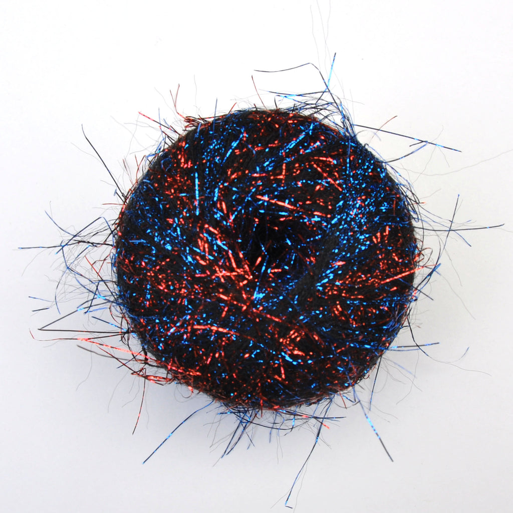 Plymouth "Glitterlash" Eyelash Yarn - Polyester / Metallic Novelty Yarn, 185 yards - Blue & Red