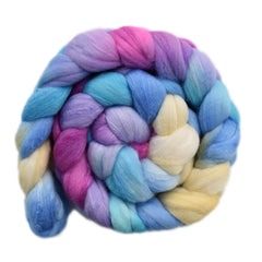 Hand painted silk / Merino wool roving for hand spinning and felting