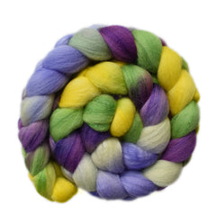 Hand painted silk / Polwarth wool roving for hand spinning and felting