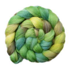 Hand painted silk / Merino wool roving for hand spinning and felting