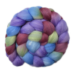 Hand painted silk / Polwarth wool roving for hand spinning and felting