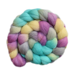 Hand painted Lleyn wool roving for hand spinning and felting