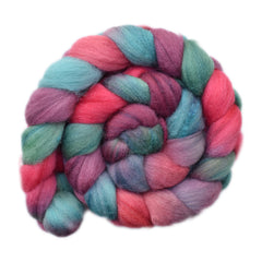 Hand painted silk / Polwarth wool roving for hand spinning and felting