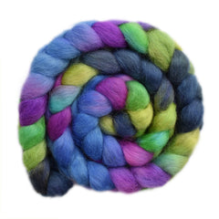 Hand painted Wensleydale wool roving for hand spinning and felting