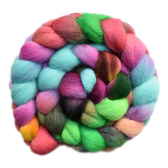 Hand painted Lleyn wool roving for hand spinning and felting