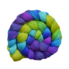 Hand painted Lleyn wool roving for hand spinning and felting
