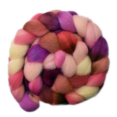 Hand painted Lleyn wool roving for hand spinning and felting