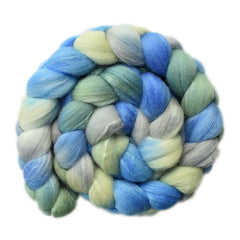 Hand painted Silk / Polwarth wool roving for hand spinning and felting