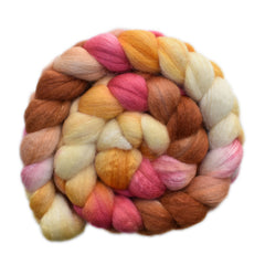 Hand painted silk / BFL wool roving for hand spinning and felting