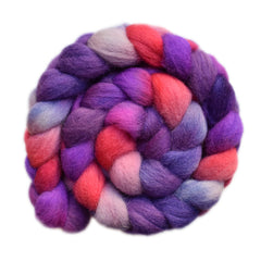 Hand paitned Lleyn wool roving for hand spinning and felting