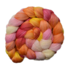 Hand painted silk / Polwarth wool roving for hand spinning and felting