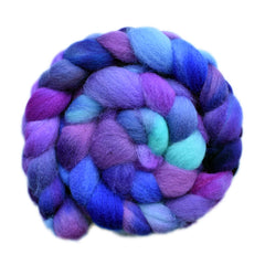 Hand painted Lleyn wool roving for hand spinning and felting