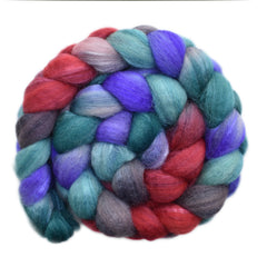 Hand painted silk / BFL wool roving for hand spinning and felting