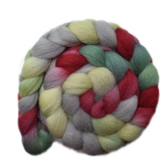 Hand painted Brecknock Hill Cheviot wool roving for hand spinning