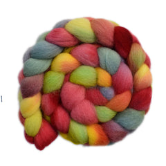 Hand painted Lleyn wool roving for hand spinning and felting