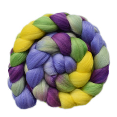 Hand painted silk / Polwarth wool roving for hand spinning and felting