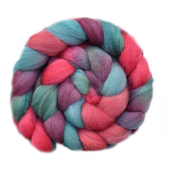 Hand painted silk / Polwarth wool roving for hand spinning and felting