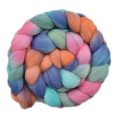 Hand painted Silk / Polwarth wool roving for hand spinning and felting