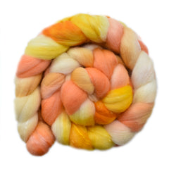 Hand painted silk / Polwarth wool roving for hand spinning and felting