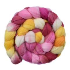 Hand painted Silk / Polwarth wool roving for hand spinning and felting