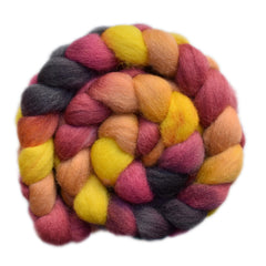 Hand paitned Lleyn wool roving for hand spinning and felting