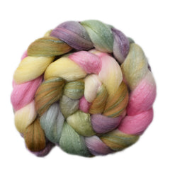 Hand painted silk / Merino wool roving for hand spinning and felting