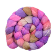 Hand painted silk / Polwarth wool roving for hand spinning and felting