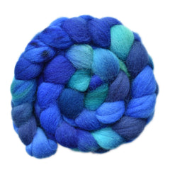 Hand painted Brecknock Hill Cheviot wool roving for hand spinning