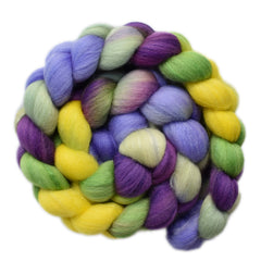 Hand painted silk / Polwarth wool roving for hand spinning and felting