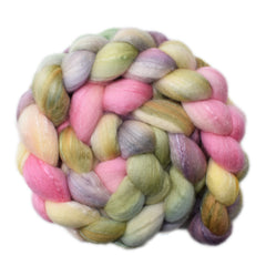 Hand painted silk / Merino wool roving for hand spinning and felting