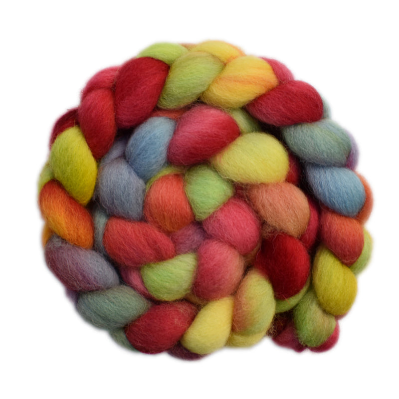 Hand painted Lleyn wool roving for hand spinning and felting