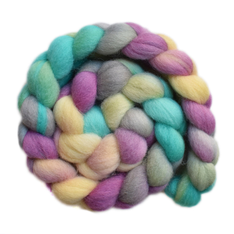 Hand painted Lleyn wool roving for hand spinning and felting