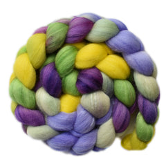 Hand painted silk / Polwarth wool roving for hand spinning and felting